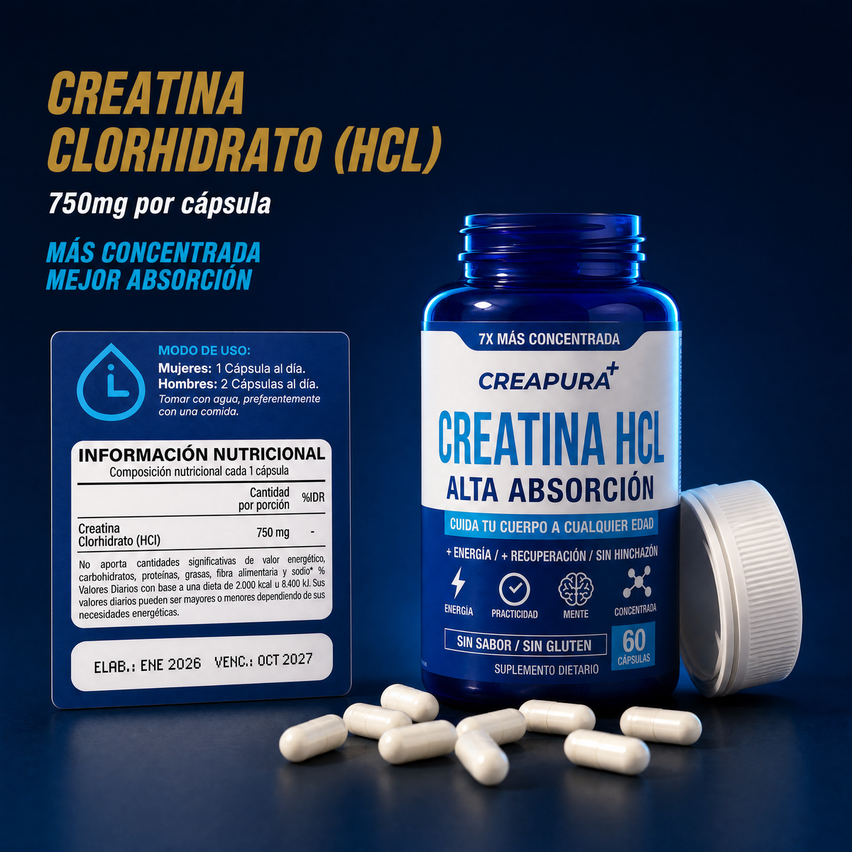 Creatina HCl en Cápsulas | Sin Sabor – CREAPURA
